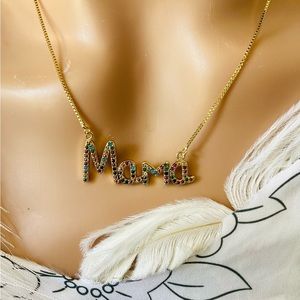 Beautiful Mother’s Day gift Gold color necklace around by tiny colorful diamond